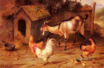  Edgar Obras - Aves, pollitos y cabras junto a una perrera, animales de granja Edgar Hunt